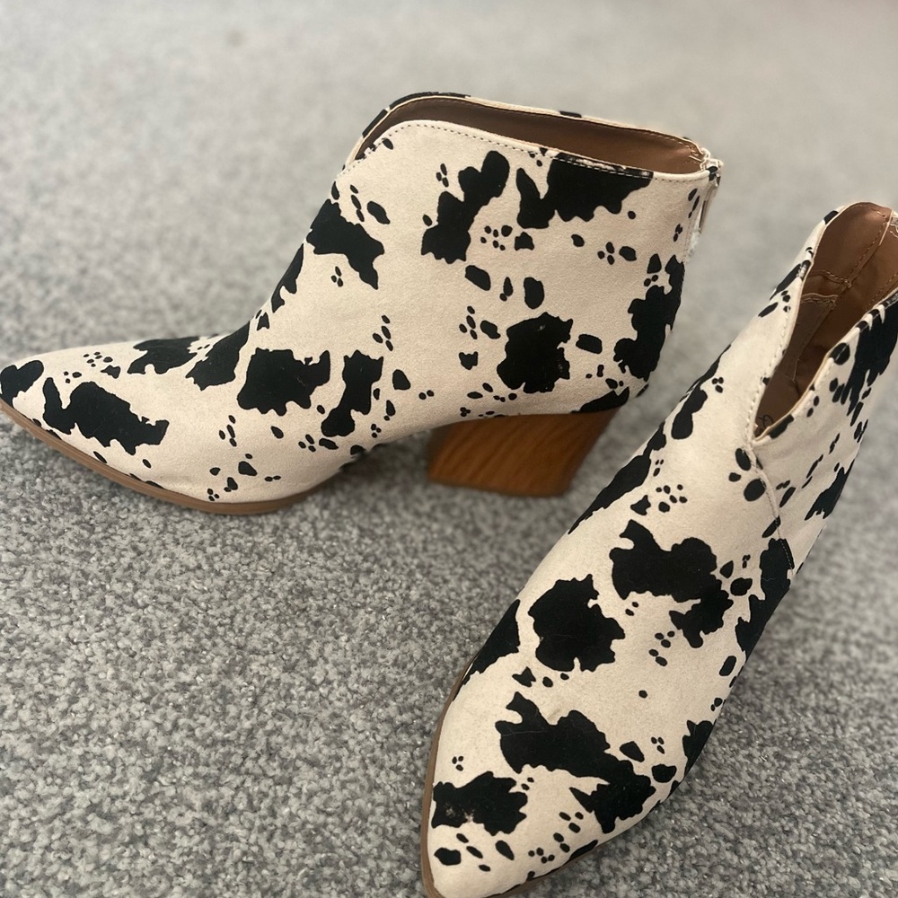 Cow print ankle boots